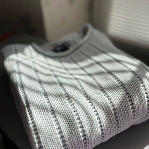 Lands' End Baby Blue Ribbed Linen and Cotton Roll-Neck Sweater 2X